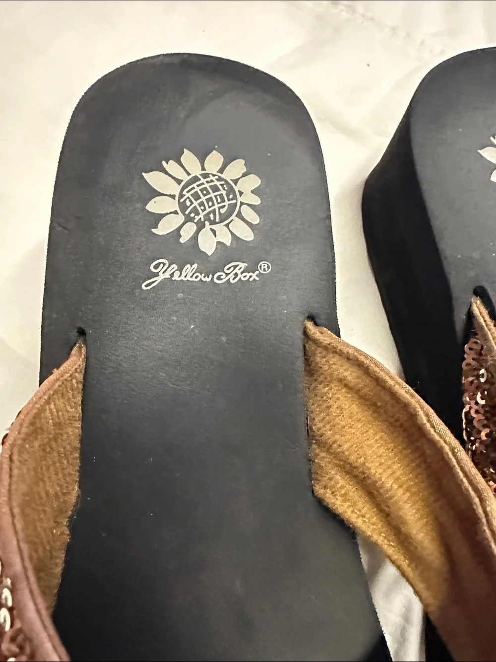 Yellow Box Bronze Sequin Crossover Thong Sandals - Picture 2 of 3